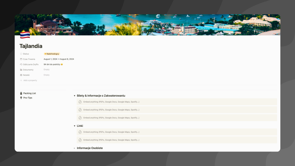 Aplikacja do planowania wakacji